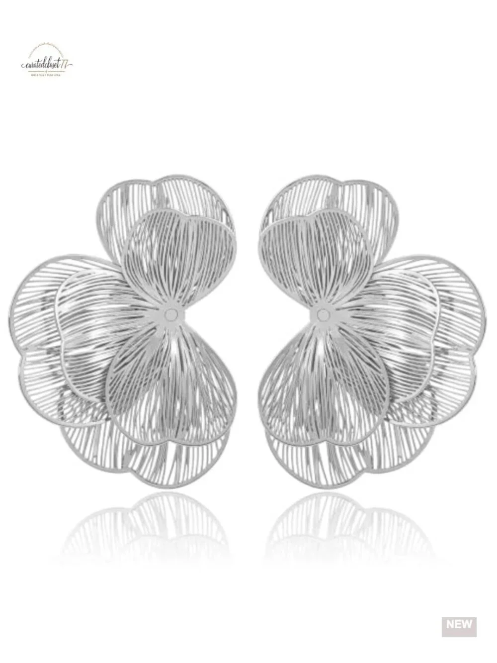Large Floral Hoop Dangle Earrings Lightweight Metal Statement Earrings